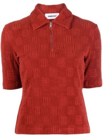 Red polo shirt with zipper