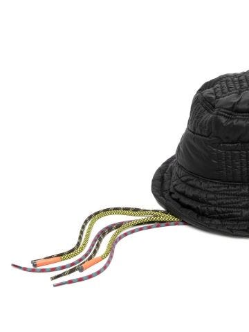 Black bucket hat with colored drawstring