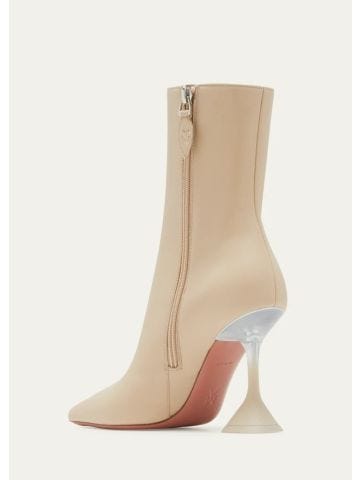 Beige nappa leather ankle boots with transparent heel