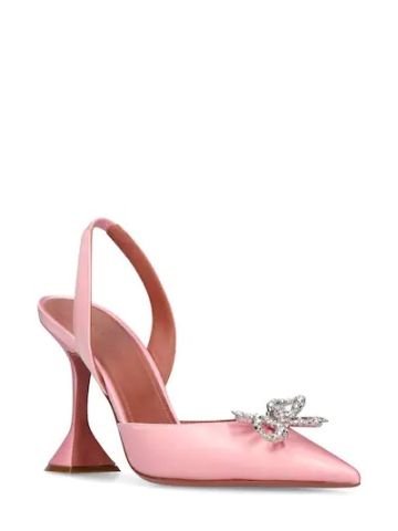 Pink satin slingbakcs Rosie with crystal bow at toe