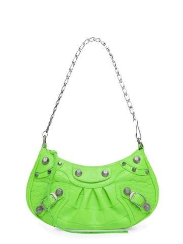 Le Cagole mini green shoulder bag with crocodile print
