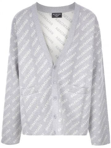 Grey and white cotton knit Mini Allover Logo cardigan