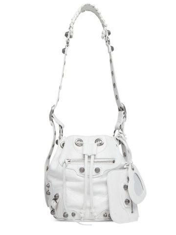 Le Cagole XS white bucket bag with crocodile print