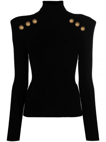 High-neck black buttoned jumper