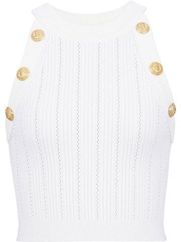 Button embossed white cropped Top