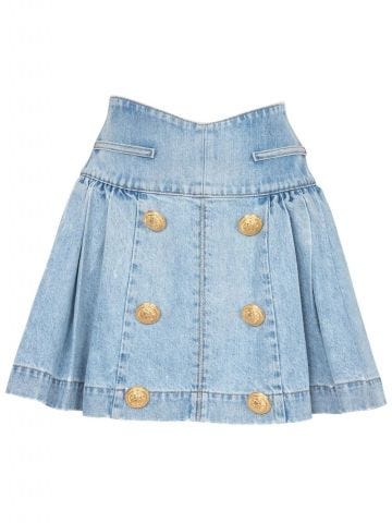 Blue flared denim mini skirt