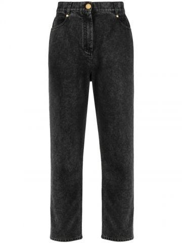 Black high-waisted slim-cut jeans