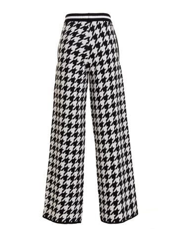 White and Black wool blend trousers with Houndstooth print