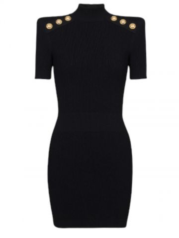 Embossed buttons short black knit Dress