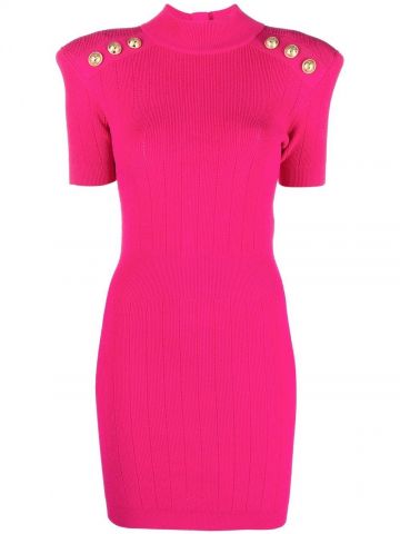 Embossed buttons fuchsia ribbed Dress