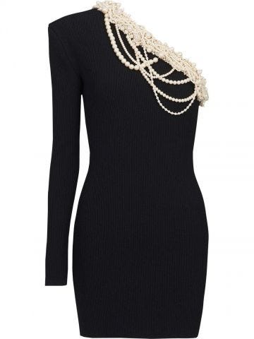 Pearl embellished black asymmetric Dress