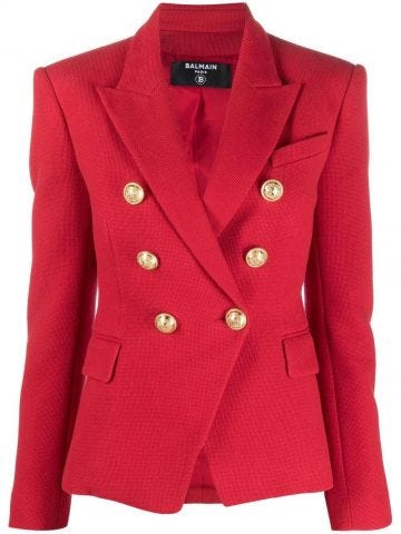 Embossed buttons red double breasted Blazer