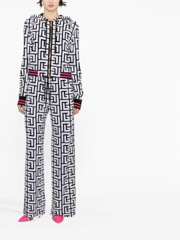 Multicoloured wide-leg trousers with print and drawstring
