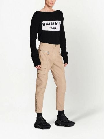 Tapered trousers with ribbed details and side cargo pockets