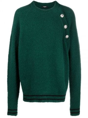 Embossed buttons green crew neck Jumper