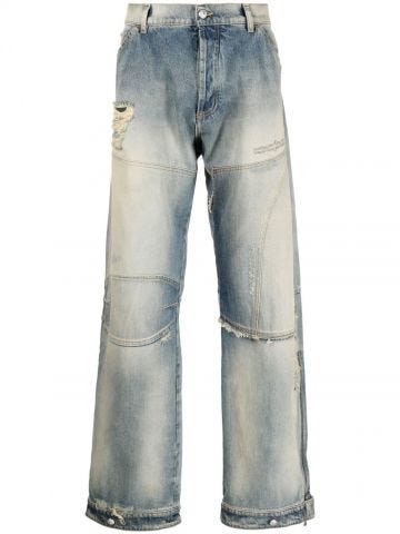 Blue wide-leg jeans with worn effect