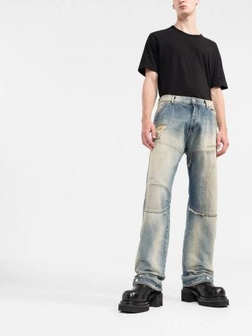Blue wide-leg jeans with worn effect