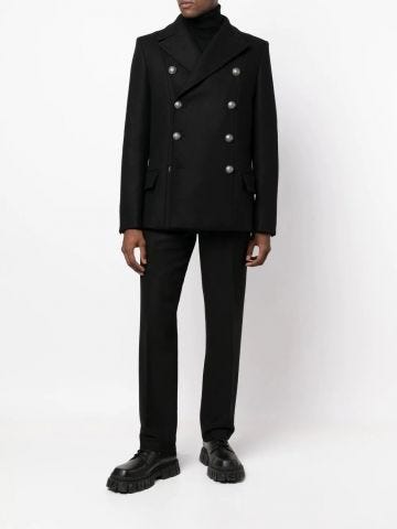 Embossed-black button double-breasted jacket