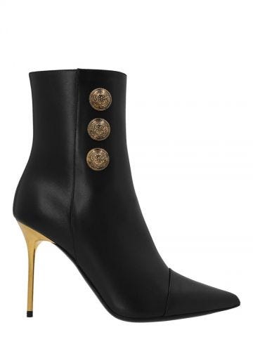 Embossed buttons black leather heeled Boots