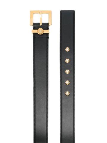 Black smooth leather belt with gold buckle