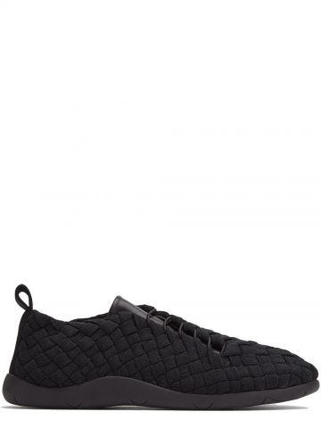 Black elastic lace-up trainers with woven pattern