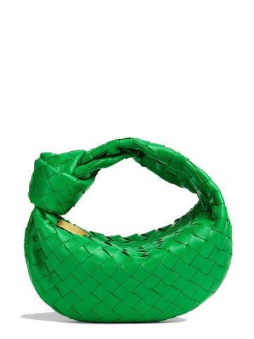 Green leather mini bag with intrecciato pattern