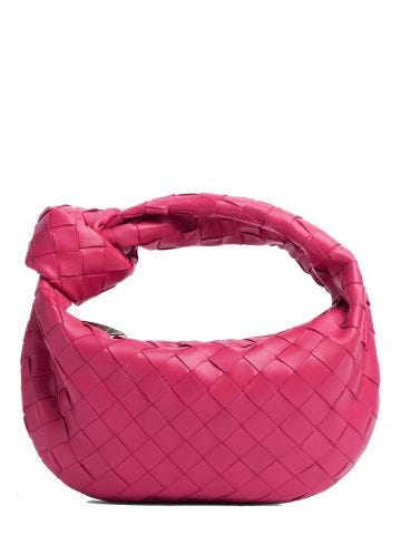 Pink leather mini bag with woven pattern