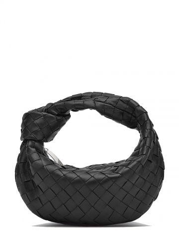 Black leather mini bag with woven pattern