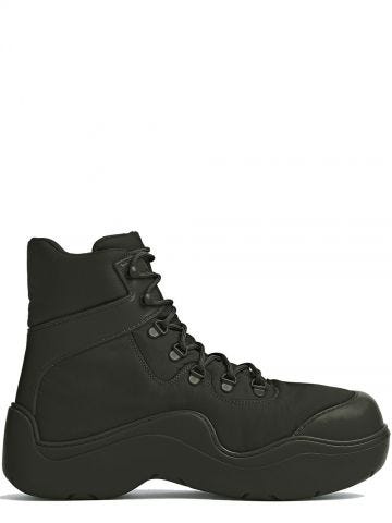 Black lace-up boots in padded technical fabric