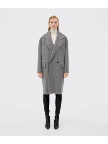 Melange grey double face cashmere coat