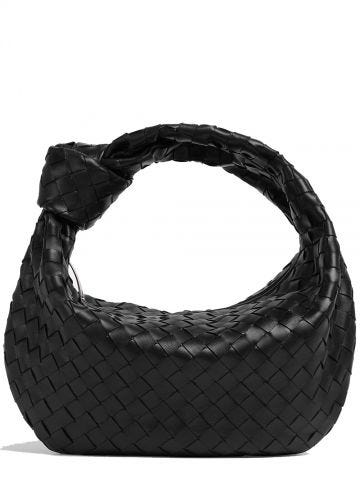 Black leather Teen shoulder bag with intrecciato pattern