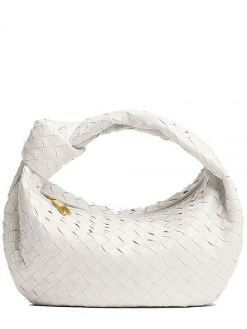 White leather mini bag with woven pattern