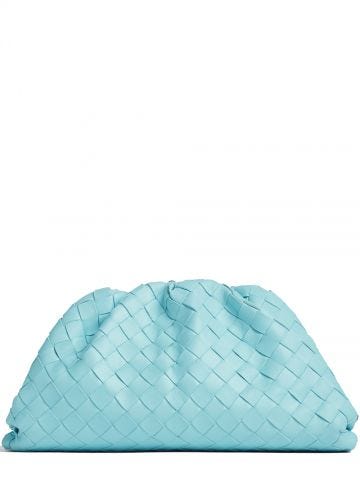 Light blue leather Teen clutch with woven pattern