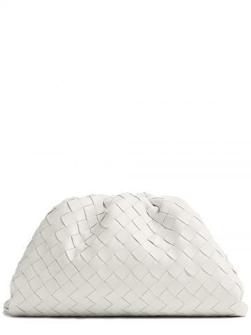 White leather Teen clutch with intrecciato pattern