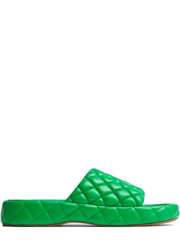 Green quilted leather flat sandals