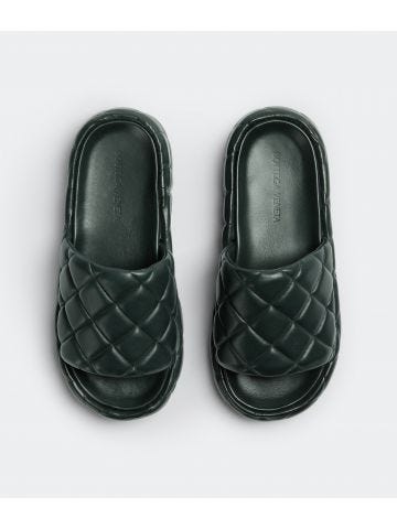 Quilted dark green leather sandals