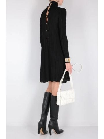 Black ribbed knit short dress with studs