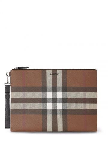 Brown Check print large Pouch