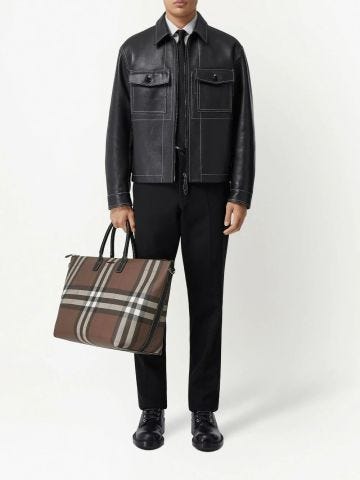 Two-handled duffel bag with iconic tartan pattern and Burberry logo
