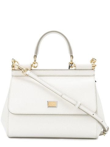 White tote bag with shoulder strap and Sicily small handle