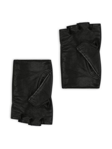 Black leather gloves with crystals and studs