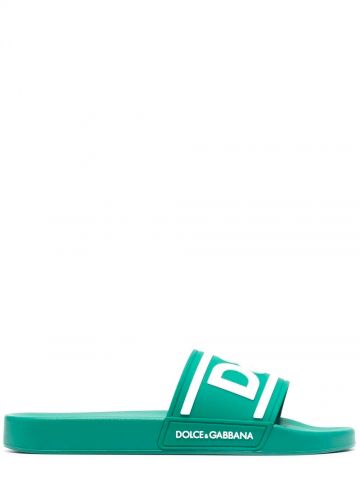 Green logo-print beach sliders