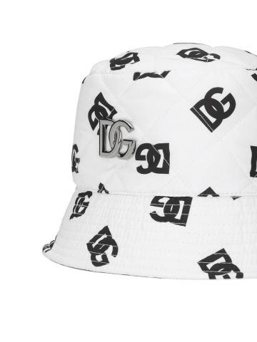 White bucket hat with monogram print