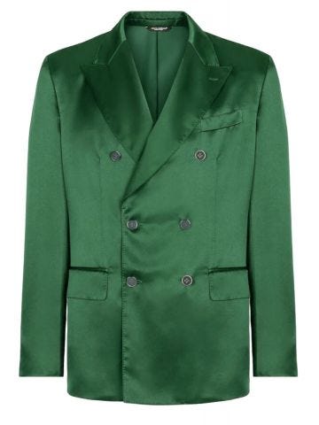 Green satin double breasted deconstructed Jacket