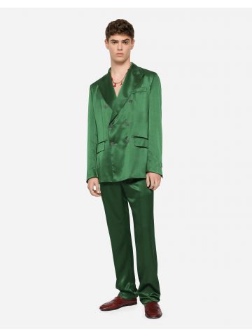 Green satin trousers