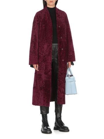 Burgundy long coat with buttons