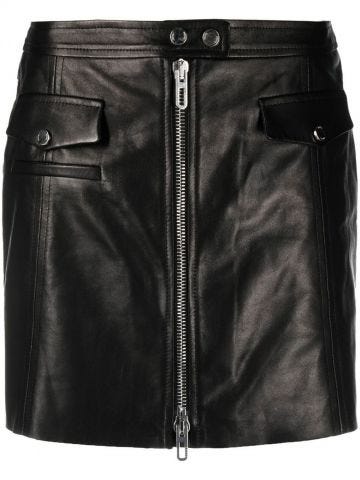 Dark grey zip-up leather mini skirt