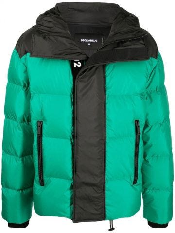 Black and green down jacket with logo print