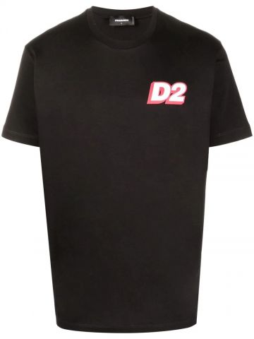 T-shirt nera con stampa logo sul petto