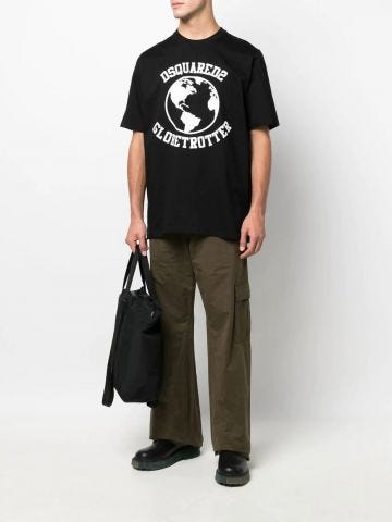 T-shirt Globetrotter nera con stampa logo